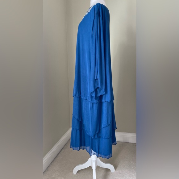 Marina NWOT Plus Size 3/4 Sleeve Embellished Boat Neck Tiered Dress Size 24 - Picture 6 of 11